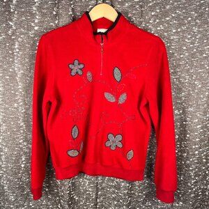 Koret Embroidered Flower‎ Red Quarter Zip Sweater